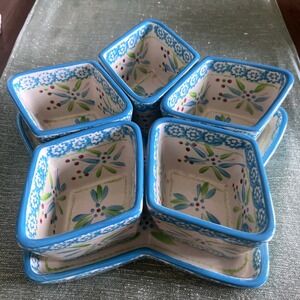 Temptations By Tara Old World Blue- Star Platter With 5-8 Oz. Dishes-condiments